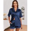 imageEkouaer Womens Satin Pajamas Set Button Down Silk 2 Piece Pj Sets Ruffle Short Sleeve SleepwearNavy Blue