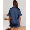 imageEkouaer Womens Satin Pajamas Set Button Down Silk 2 Piece Pj Sets Ruffle Short Sleeve SleepwearNavy Blue