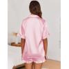 imageEkouaer Womens Satin Pajamas Set Button Down Silk 2 Piece Pj Sets Ruffle Short Sleeve SleepwearPink