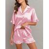 imageEkouaer Womens Satin Pajamas Set Button Down Silk 2 Piece Pj Sets Ruffle Short Sleeve SleepwearPink
