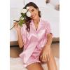 imageEkouaer Womens Satin Pajamas Set Button Down Silk 2 Piece Pj Sets Ruffle Short Sleeve SleepwearPink