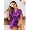 imageEkouaer Womens Satin Pajamas Set Button Down Silk 2 Piece Pj Sets Ruffle Short Sleeve SleepwearPurple