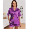 imageEkouaer Womens Satin Pajamas Set Button Down Silk 2 Piece Pj Sets Ruffle Short Sleeve SleepwearPurple