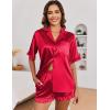 imageEkouaer Womens Satin Pajamas Set Button Down Silk 2 Piece Pj Sets Ruffle Short Sleeve SleepwearRed