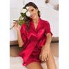 imageEkouaer Womens Satin Pajamas Set Button Down Silk 2 Piece Pj Sets Ruffle Short Sleeve SleepwearRed