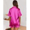 imageEkouaer Womens Satin Pajamas Set Button Down Silk 2 Piece Pj Sets Ruffle Short Sleeve SleepwearRose Red