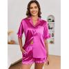 imageEkouaer Womens Satin Pajamas Set Button Down Silk 2 Piece Pj Sets Ruffle Short Sleeve SleepwearRose Red