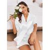 imageEkouaer Womens Satin Pajamas Set Button Down Silk 2 Piece Pj Sets Ruffle Short Sleeve SleepwearWhite