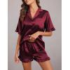 imageEkouaer Womens Satin Pajamas Set Button Down Silk 2 Piece Pj Sets Ruffle Short Sleeve SleepwearWine Red