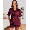 imageEkouaer Womens Satin Pajamas Set Button Down Silk 2 Piece Pj Sets Ruffle Short Sleeve SleepwearWine Red