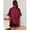imageEkouaer Womens Satin Pajamas Set Button Down Silk 2 Piece Pj Sets Ruffle Short Sleeve SleepwearWine Red