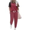 imageEkouaer Lounge Sets for Women Two Piece Pajama Set Short Sleeve Crewneck Jogger Outfits and Sweatpants TracksuitWine Red
