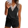 imageEkouaer Pajama Sets for Women 2 Piece Tank Top and Shorts Waffle Knit Lounge Set with Lace Vneck PJ LoungewearBlack
