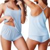 imageEkouaer Womens Cami Pajama Sets Soft Shorts Lingerie Set Camisole 2 Piece Cami Shorts Pj NightwearBlue