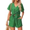 imageEkouaer Womens Hawaiian 2 Piece Outfit Short Sleeve Button Down Shirt and Shorts Tracksuit Lounge SetGreen