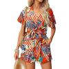 imageEkouaer Womens Hawaiian 2 Piece Outfit Short Sleeve Button Down Shirt and Shorts Tracksuit Lounge SetTropical Red