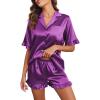 imageEkouaer Womens Satin Pajamas Set Button Down Silk 2 Piece Pj Sets Ruffle Short Sleeve SleepwearPurple