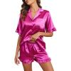 imageEkouaer Womens Satin Pajamas Set Button Down Silk 2 Piece Pj Sets Ruffle Short Sleeve SleepwearRose Red