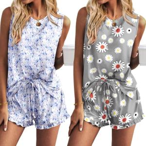 imageEkouaer 2 Pack Womens Pajama Set Print Sleepwear Tank Tops and Ruffled Shorts with Pockets Y2k Loungewear Sets Outfits SXXLButterflyflower