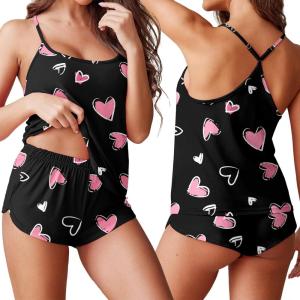 imageEkouaer Womens Cami Pajama Sets Soft Shorts Lingerie Set Camisole 2 Piece Cami Shorts Pj NightwearBlack Heart