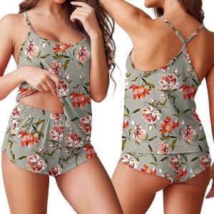 imageEkouaer Womens Cami Pajama Sets Soft Shorts Lingerie Set Camisole 2 Piece Cami Shorts Pj NightwearGrey Floral