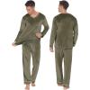 imageEkouaer Couples Matching Pajamas Sets Velvet PJs Set for Men and Women Velour Long Sleeve Sleepwear SXXLArmy Green
