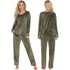 imageEkouaer Couples Matching Pajamas Sets Velvet PJs Set for Men and Women Velour Long Sleeve Sleepwear SXXLArmy Green
