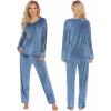 imageEkouaer Couples Matching Pajamas Sets Velvet PJs Set for Men and Women Velour Long Sleeve Sleepwear SXXLBlue