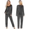 imageEkouaer Couples Matching Pajamas Sets Velvet PJs Set for Men and Women Velour Long Sleeve Sleepwear SXXLDeep Gray