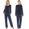 imageEkouaer Couples Matching Pajamas Sets Velvet PJs Set for Men and Women Velour Long Sleeve Sleepwear SXXLNavy