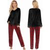 imageEkouaer Couples Matching Pajamas Sets Velvet PJs Set for Men and Women Velour Long Sleeve Sleepwear SXXLRed Plaid