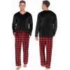imageEkouaer Couples Matching Pajamas Sets Velvet PJs Set for Men and Women Velour Long Sleeve Sleepwear SXXLRed Plaid