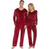 imageEkouaer Couples Matching Pajamas Sets Velvet PJs Set for Men and Women Velour Long Sleeve Sleepwear SXXLWine Red