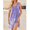 imageEkouaer Nightgowns for Women Sleeveless Sleep Shirt Tank Night Gown V Neck Chemise Pleated Night Shirt Soft Sleep DressPurple Flowers