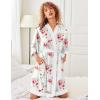 imageEkouaer Robes for Women Knee Length Bathrobe Lightweight Kimono Robe 34 Sleeve Knit Sleepwear with PocketsWhite Red Flowers