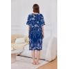 imageEkouaer Women Zipper Robe Short Sleeve Duster Housecoat Short Bathrobes Zip Front Nightgown with Pockets S3XLNavy Floral