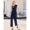 imageEkouaer Womens 2 Piece Pajama Sets Sleeveless V Neck Silky Tank Top with High Waist Wide Leg Pants Lounge Sets SXXLNavy
