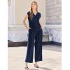 imageEkouaer Womens 2 Piece Pajama Sets Sleeveless V Neck Silky Tank Top with High Waist Wide Leg Pants Lounge Sets SXXLNavy