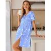 imageEkouaer Womens Cotton Nightgown Short Sleeve House Dress Button Down Sleepshirt Embroidered Nightshirt Floral Pajama DressBird Blue