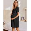 imageEkouaer Womens Cotton Nightgown Short Sleeve House Dress Button Down Sleepshirt Embroidered Nightshirt Floral Pajama DressBlack