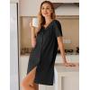imageEkouaer Womens Cotton Nightgown Short Sleeve House Dress Button Down Sleepshirt Embroidered Nightshirt Floral Pajama DressBlack