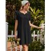 imageEkouaer Womens Cotton Nightgown Short Sleeve House Dress Button Down Sleepshirt Embroidered Nightshirt Floral Pajama DressBlack