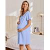 imageEkouaer Womens Cotton Nightgown Short Sleeve House Dress Button Down Sleepshirt Embroidered Nightshirt Floral Pajama DressBlue