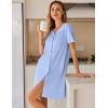 imageEkouaer Womens Cotton Nightgown Short Sleeve House Dress Button Down Sleepshirt Embroidered Nightshirt Floral Pajama DressBlue