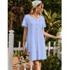imageEkouaer Womens Cotton Nightgown Short Sleeve House Dress Button Down Sleepshirt Embroidered Nightshirt Floral Pajama DressBlue