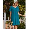 imageEkouaer Womens Cotton Nightgown Short Sleeve House Dress Button Down Sleepshirt Embroidered Nightshirt Floral Pajama DressBlue Green