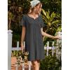 imageEkouaer Womens Cotton Nightgown Short Sleeve House Dress Button Down Sleepshirt Embroidered Nightshirt Floral Pajama DressGrey
