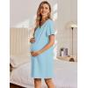 imageEkouaer Womens Cotton Nightgown Short Sleeve House Dress Button Down Sleepshirt Embroidered Nightshirt Floral Pajama DressLight Blue