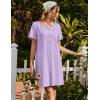 imageEkouaer Womens Cotton Nightgown Short Sleeve House Dress Button Down Sleepshirt Embroidered Nightshirt Floral Pajama DressLight Purple
