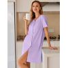 imageEkouaer Womens Cotton Nightgown Short Sleeve House Dress Button Down Sleepshirt Embroidered Nightshirt Floral Pajama DressLight Purple